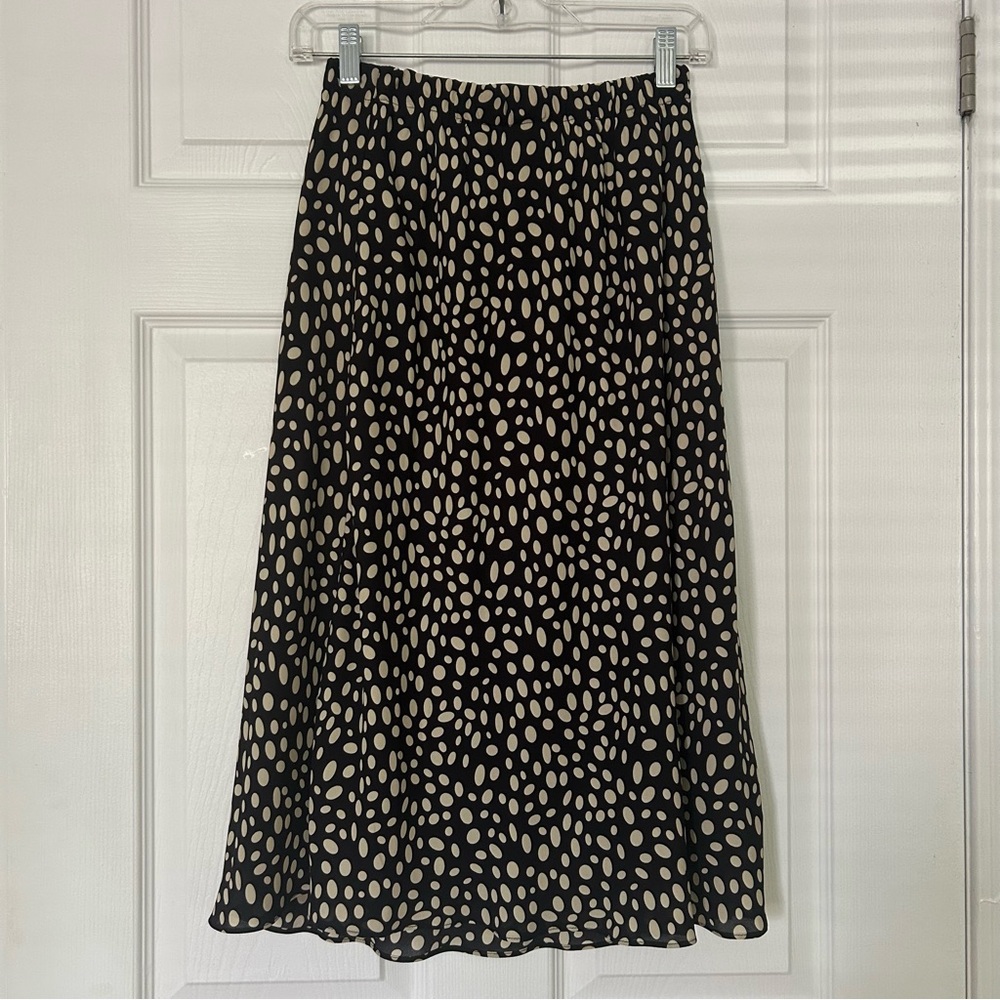 Polka Dot Midi Skirt - Black and Cream